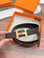 AAA Copy Hermes Gold H Logo Belt Buckle & Reversible Leather Strap 32mm